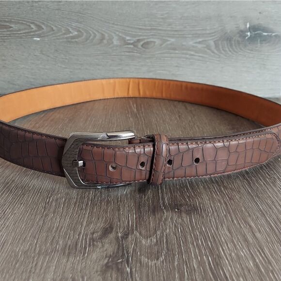 Brown Croc Embossed Genuine Bonded Leather Belt XL 42-44 - Picture 2 of 8